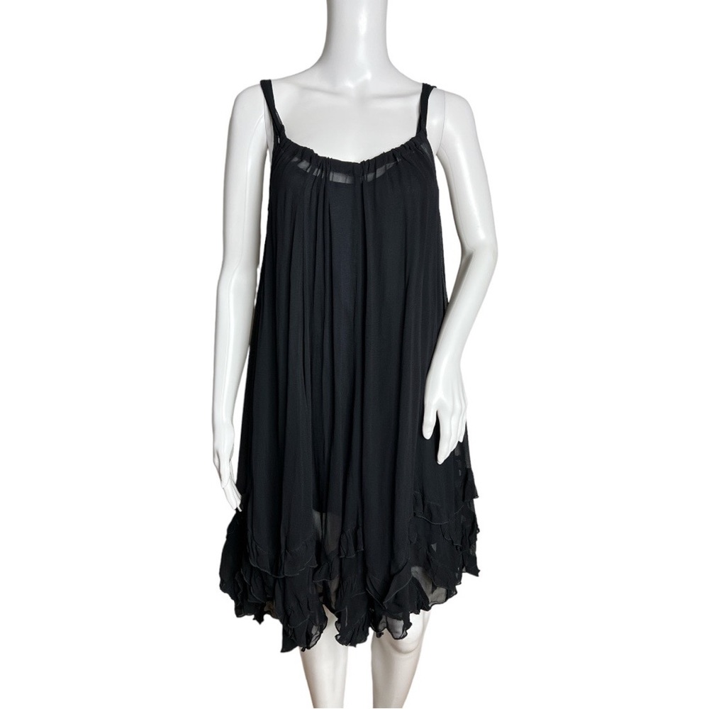 Label Lab Shift Dress Black Ruffle‎ Bottom Sleeveless Sheer Mini Length Liner